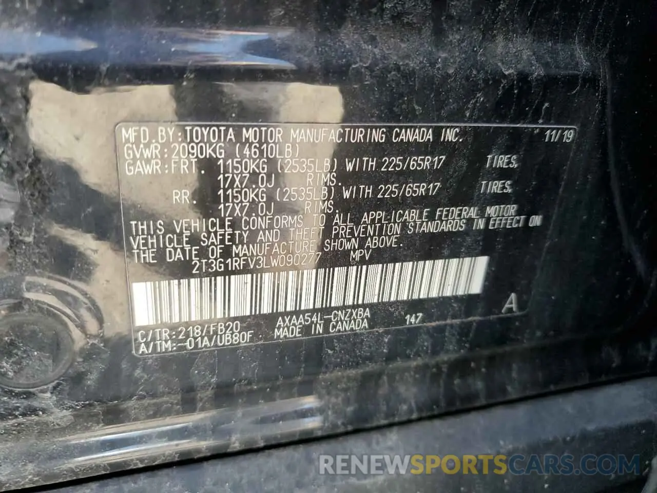 14 Photograph of a damaged car 2T3G1RFV3LW090277 TOYOTA RAV4 2020