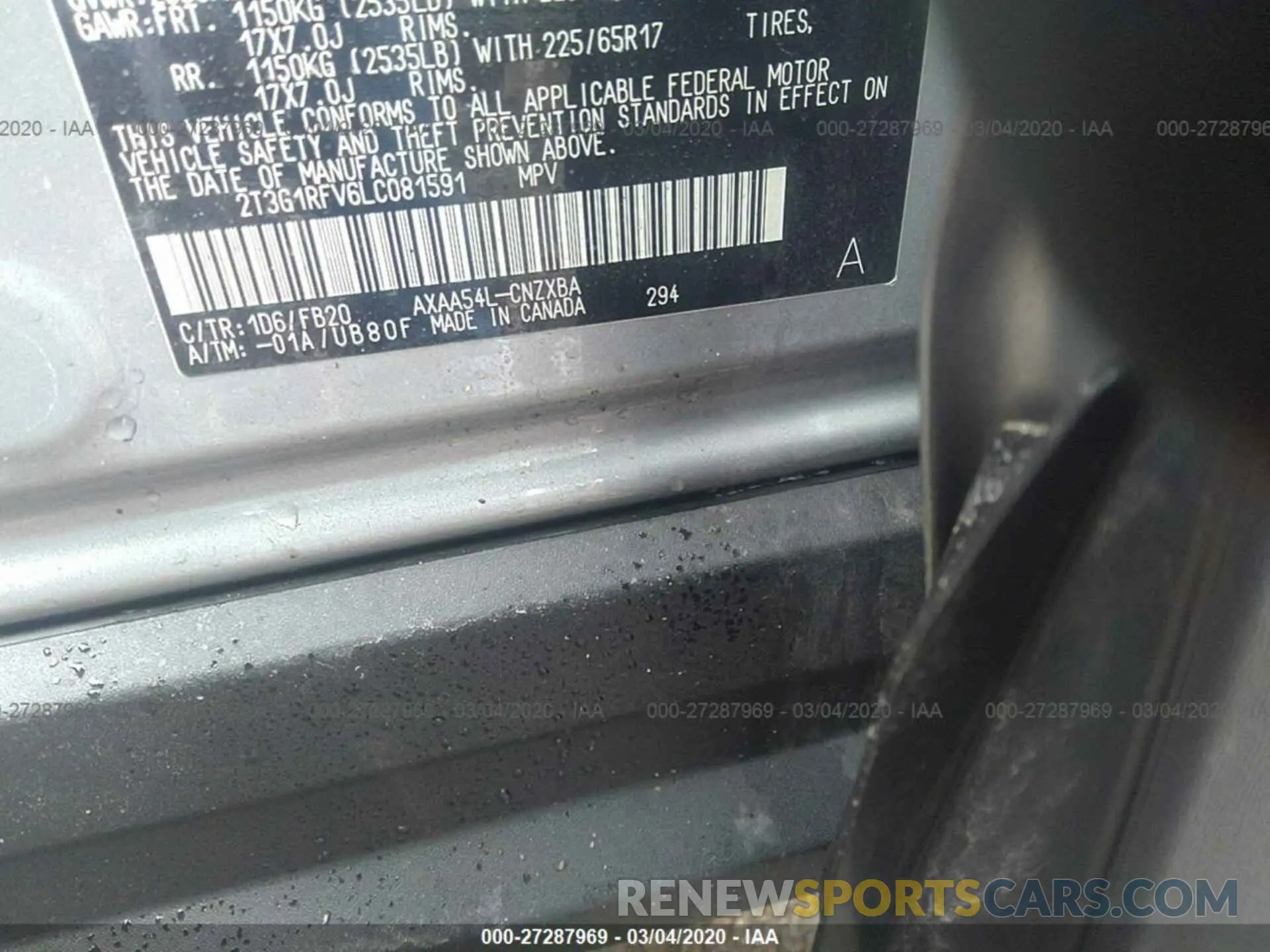 9 Photograph of a damaged car 2T3G1RFV6LC081591 TOYOTA RAV4 2020