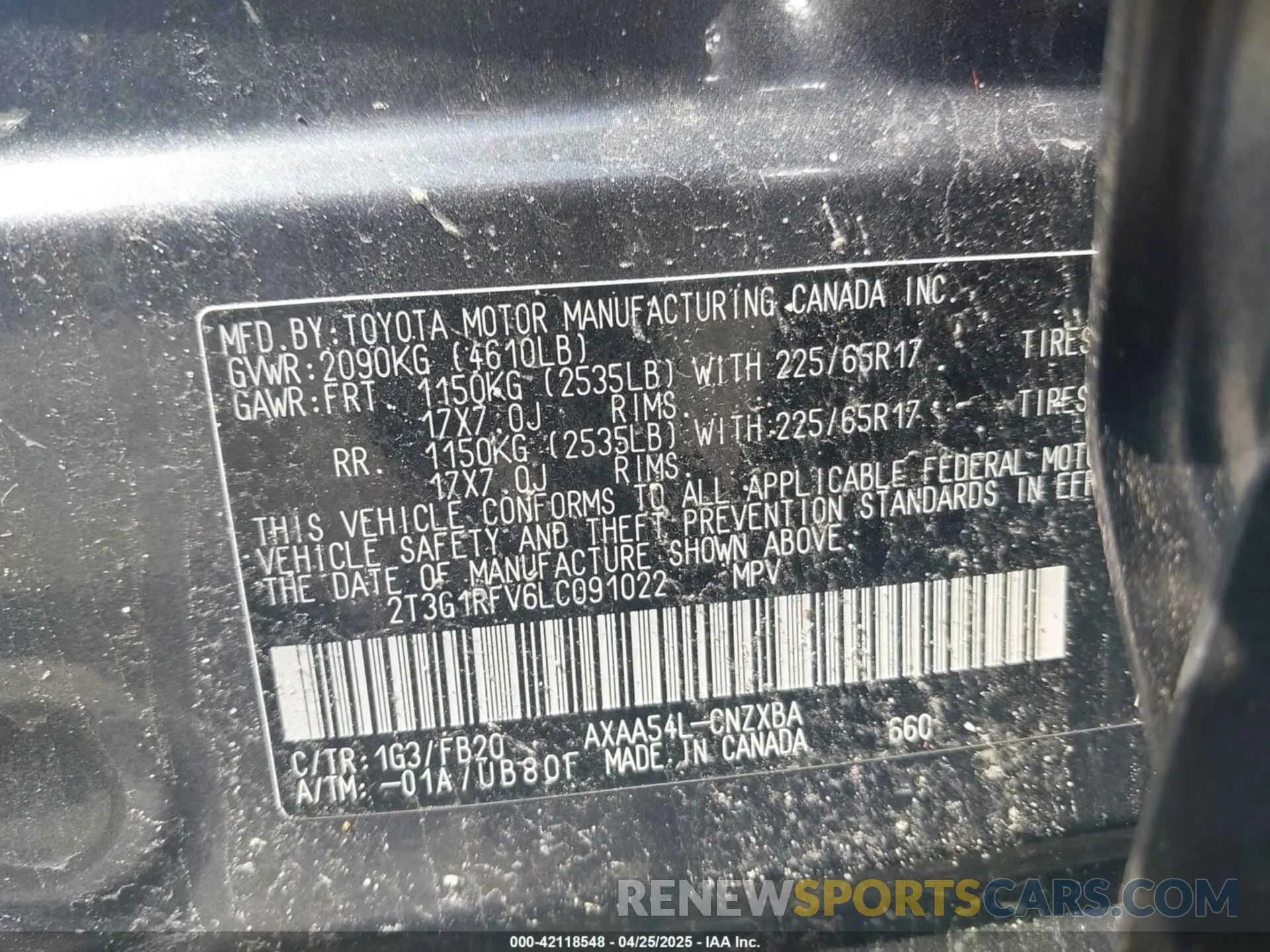 9 Photograph of a damaged car 2T3G1RFV6LC091022 TOYOTA RAV4 2020