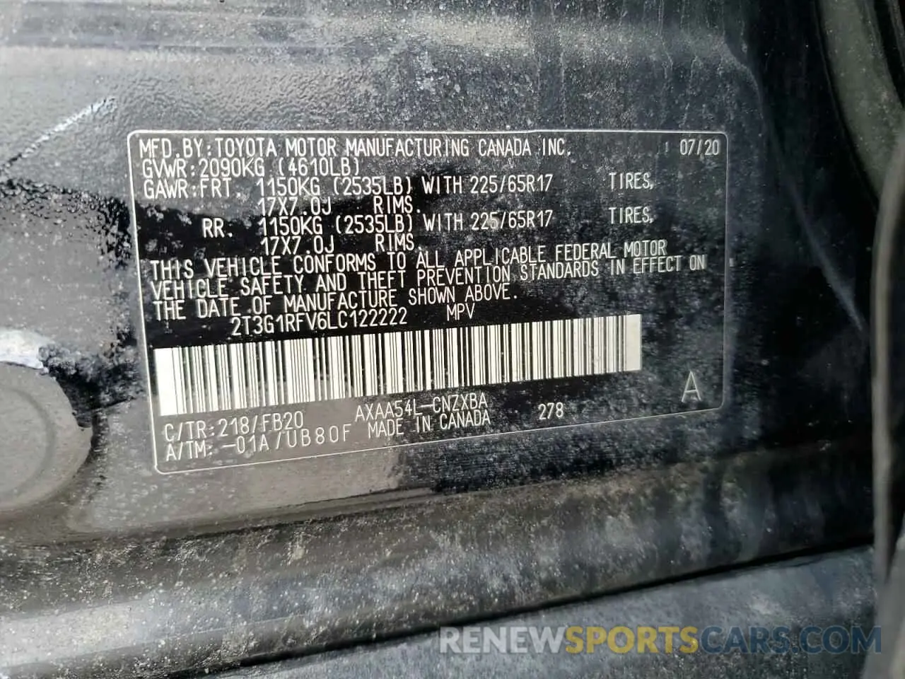 14 Photograph of a damaged car 2T3G1RFV6LC122222 TOYOTA RAV4 2020