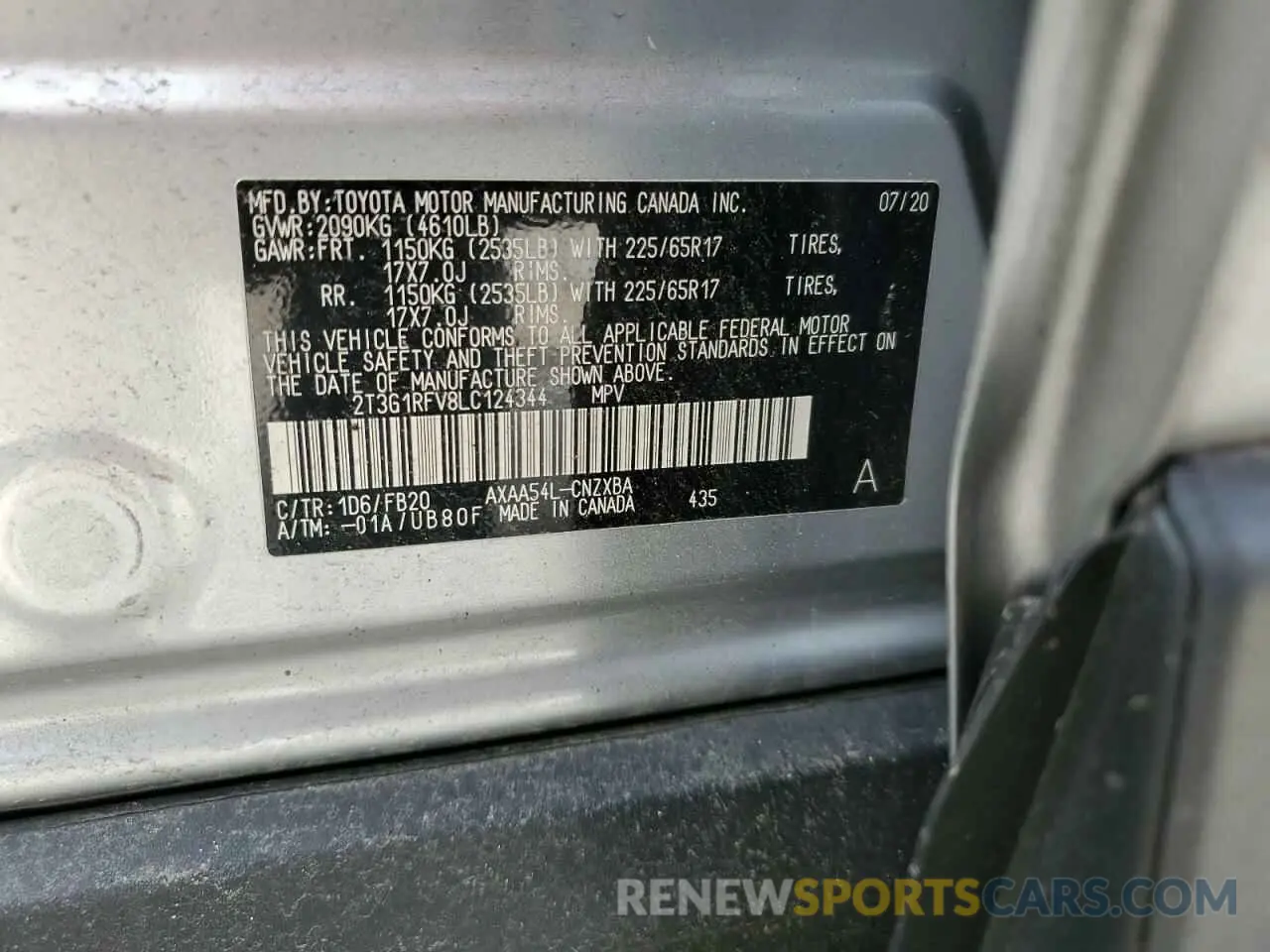 14 Photograph of a damaged car 2T3G1RFV8LC124344 TOYOTA RAV4 2020