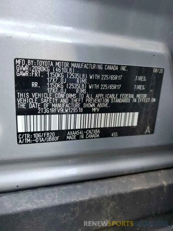 13 Photograph of a damaged car 2T3G1RFV9LW129518 TOYOTA RAV4 2020