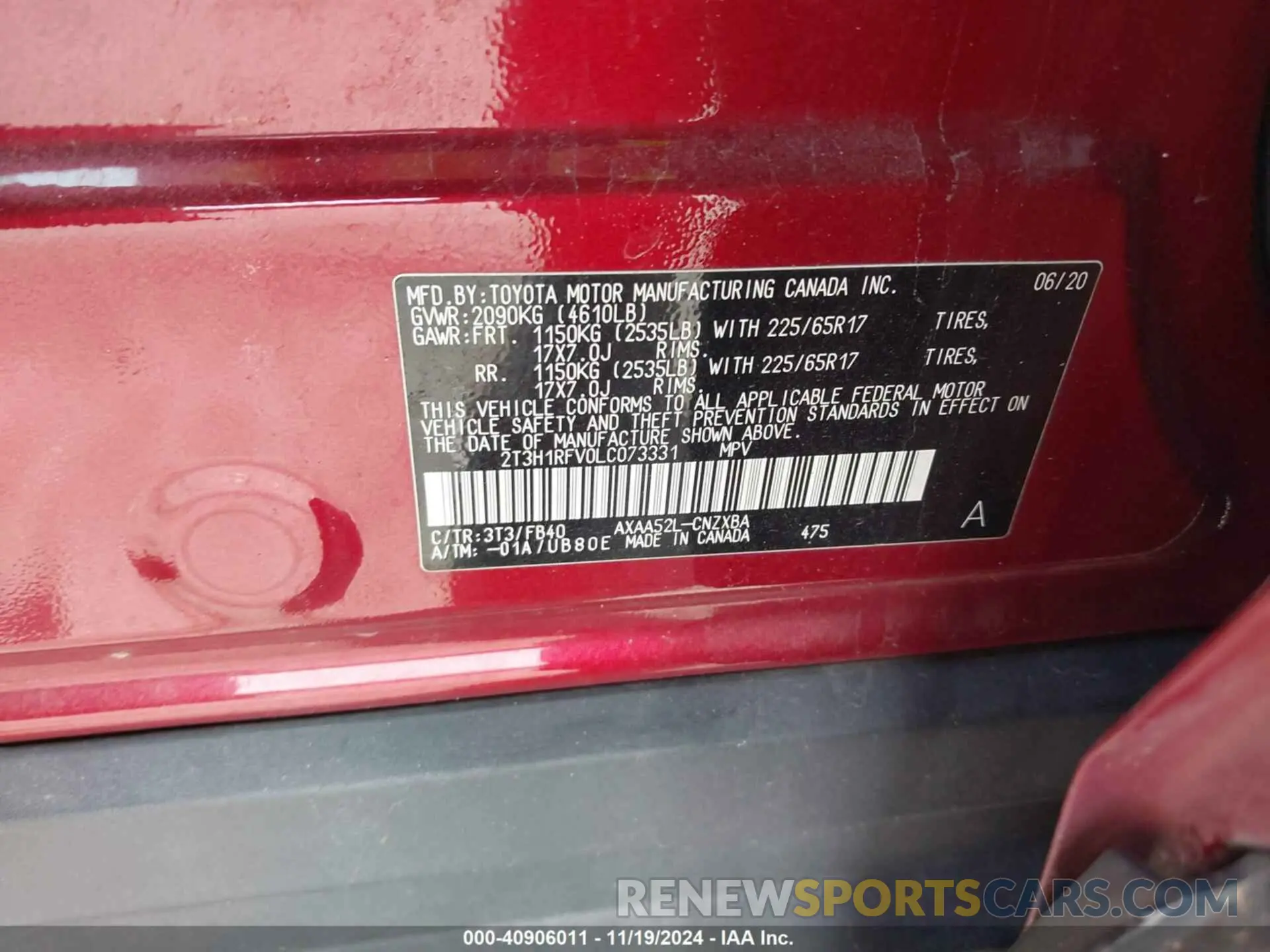 9 Photograph of a damaged car 2T3H1RFV0LC073331 TOYOTA RAV4 2020