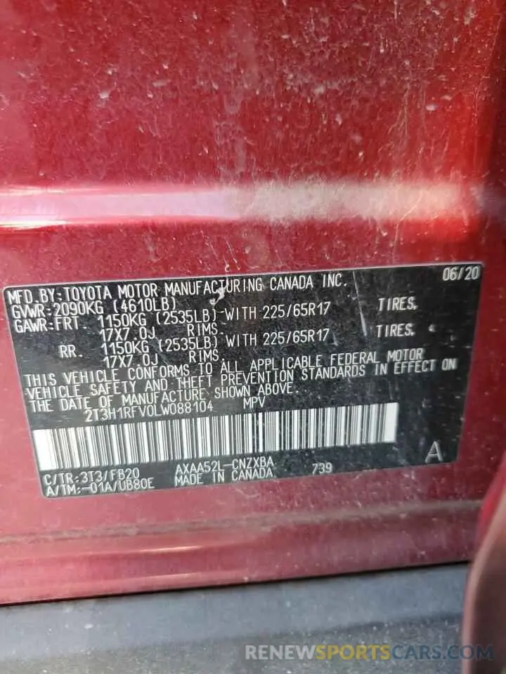 13 Photograph of a damaged car 2T3H1RFV0LW088104 TOYOTA RAV4 2020