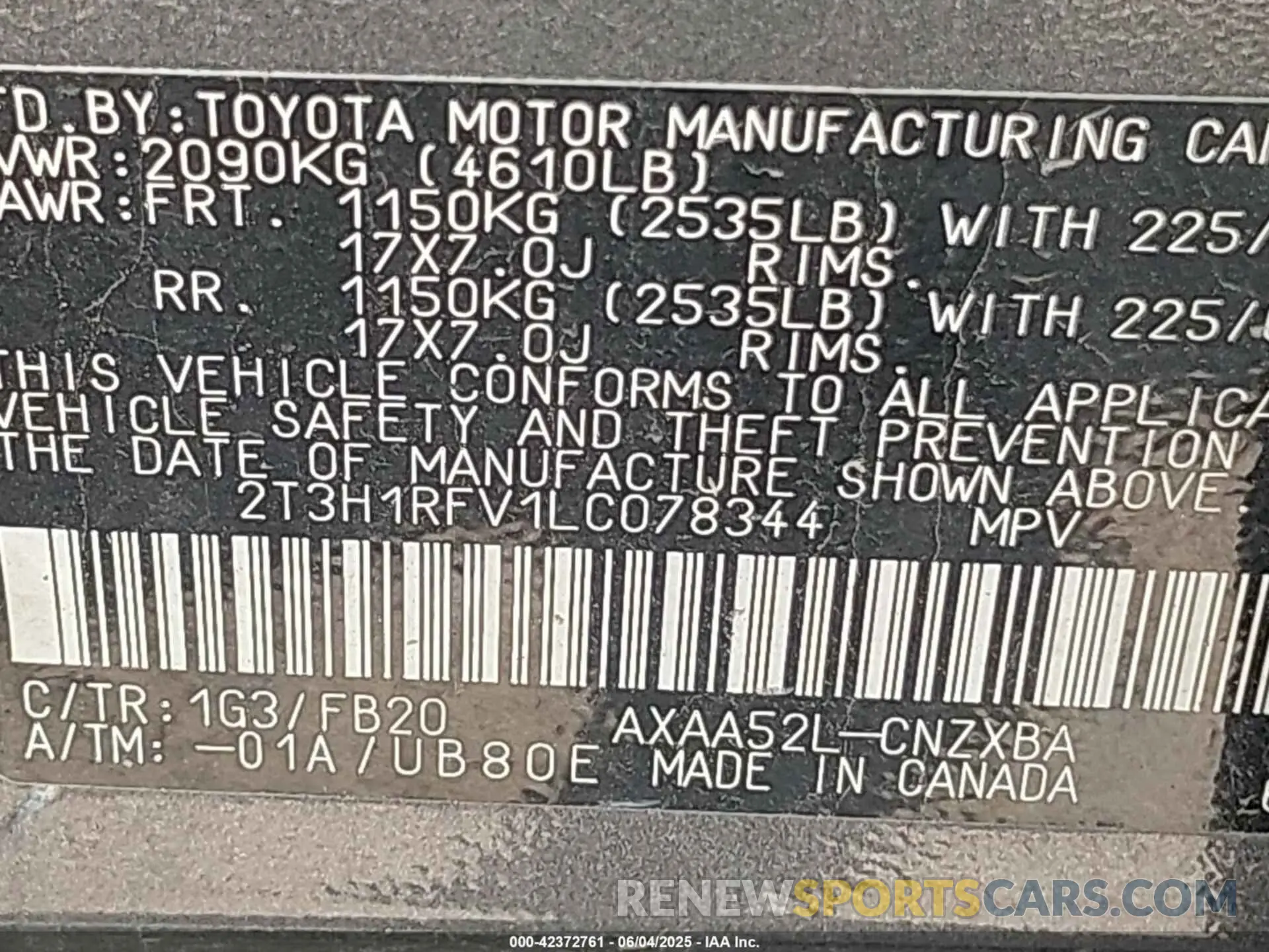 9 Photograph of a damaged car 2T3H1RFV1LC078344 TOYOTA RAV4 2020
