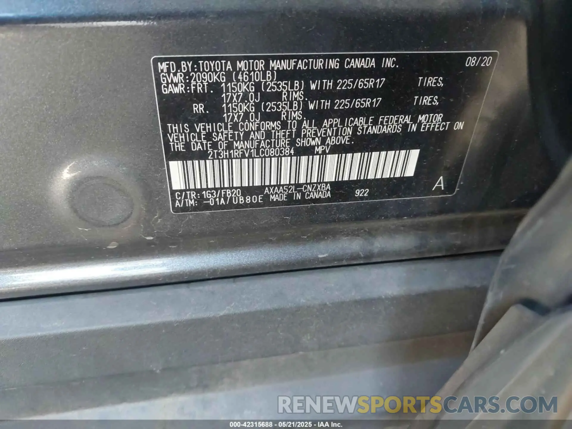 9 Photograph of a damaged car 2T3H1RFV1LC080384 TOYOTA RAV4 2020