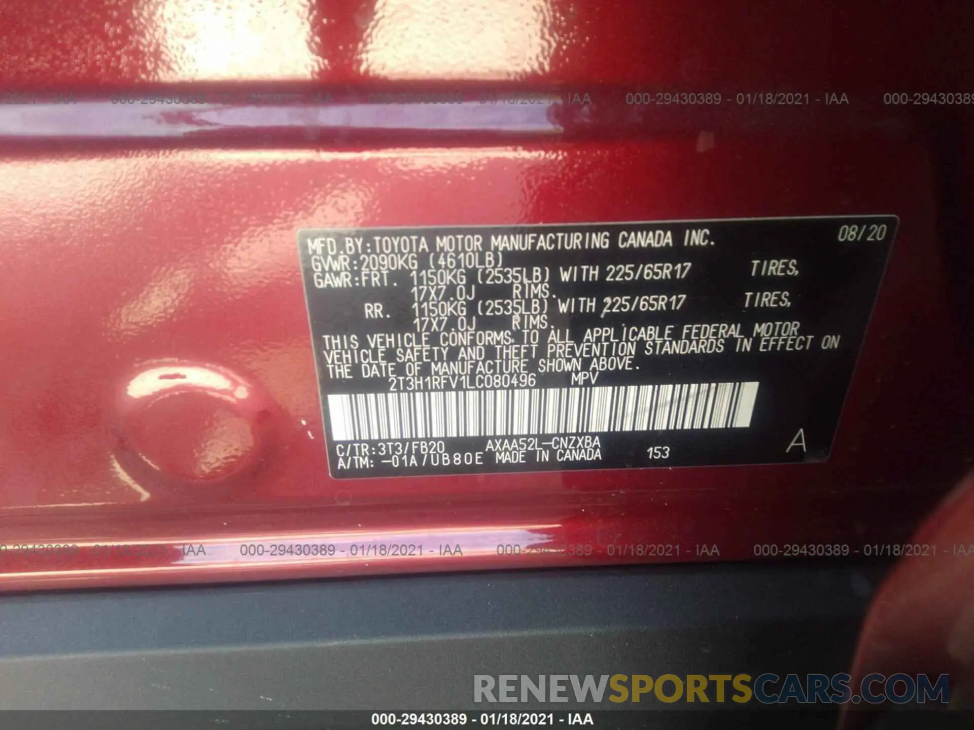 9 Photograph of a damaged car 2T3H1RFV1LC080496 TOYOTA RAV4 2020