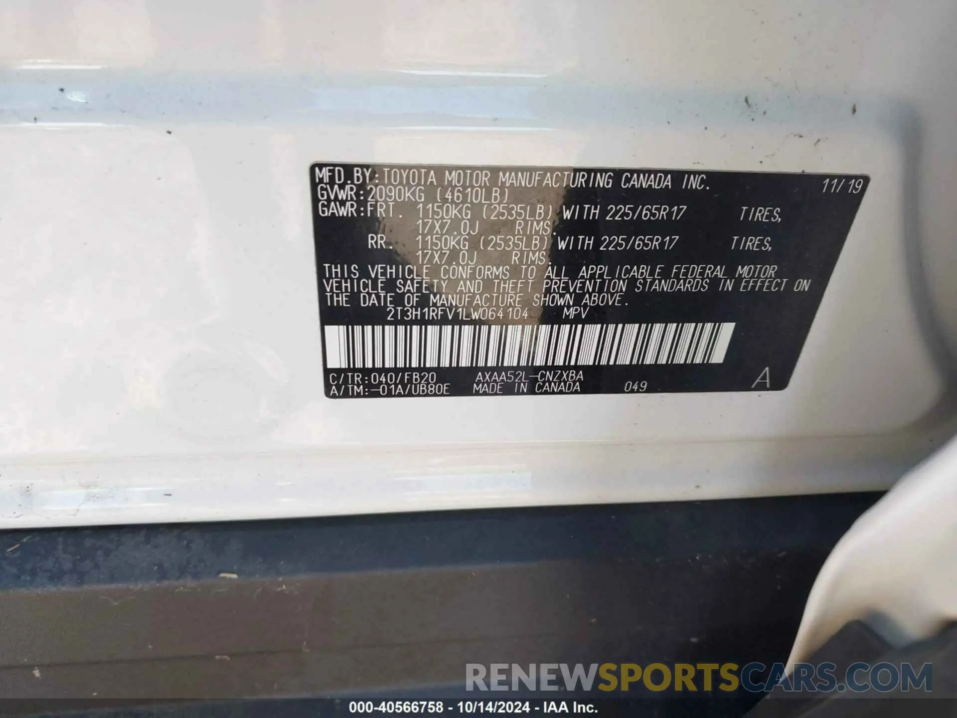 9 Photograph of a damaged car 2T3H1RFV1LW064104 TOYOTA RAV4 2020