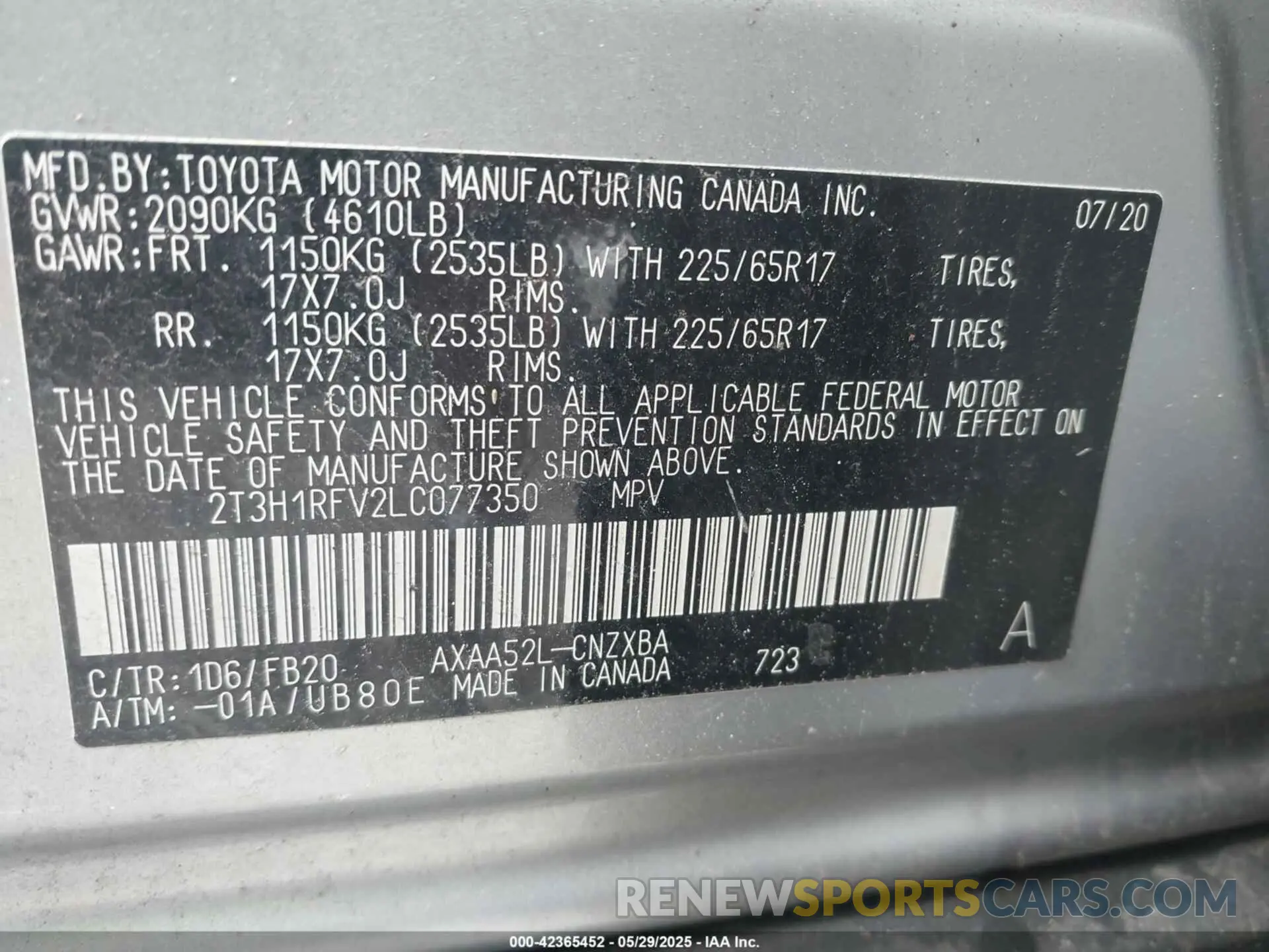 9 Photograph of a damaged car 2T3H1RFV2LC077350 TOYOTA RAV4 2020