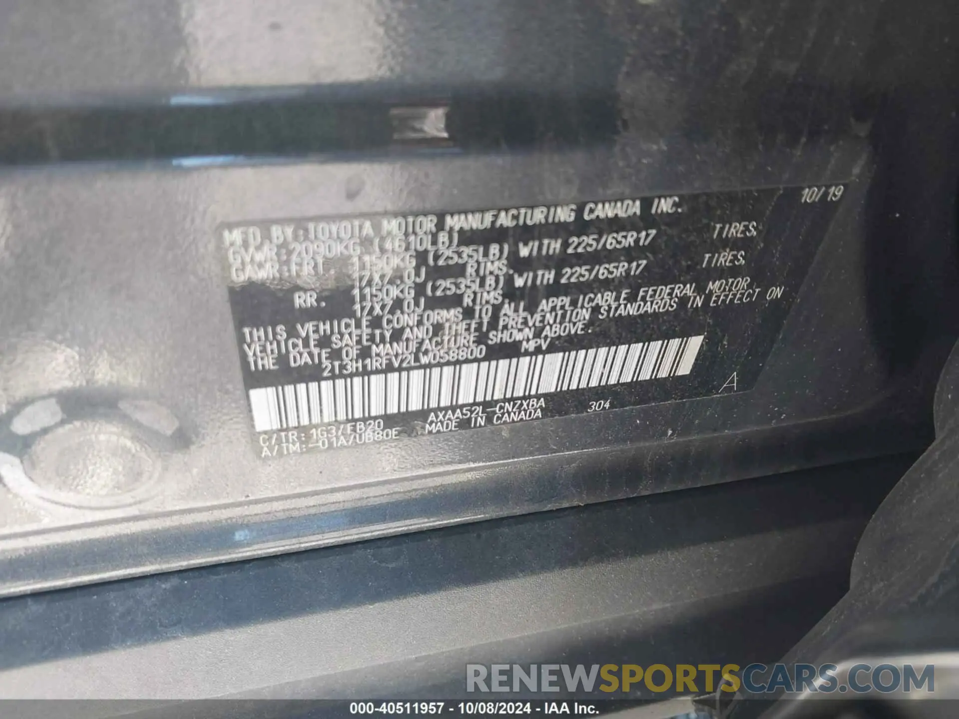9 Photograph of a damaged car 2T3H1RFV2LW058800 TOYOTA RAV4 2020