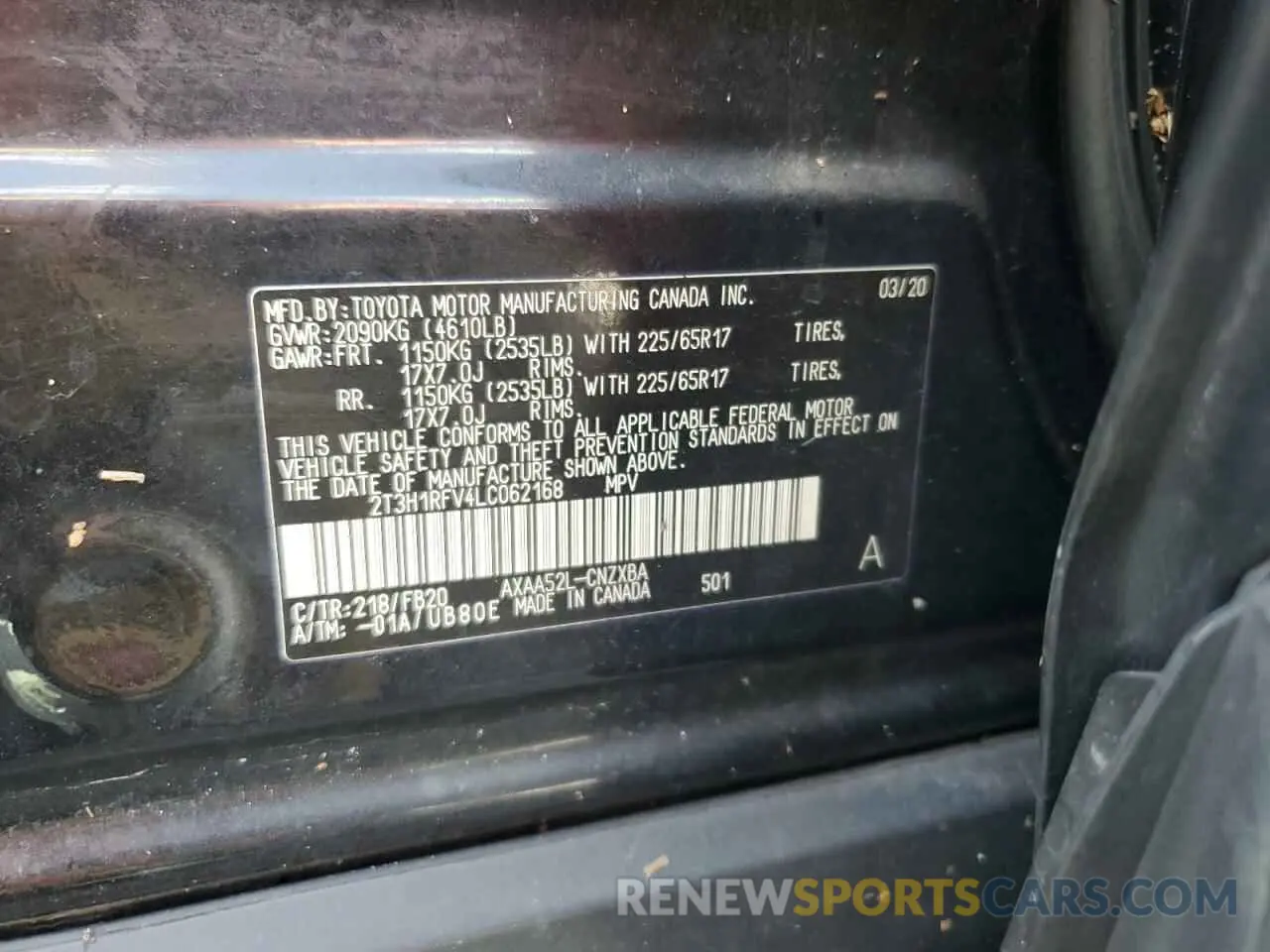 14 Photograph of a damaged car 2T3H1RFV4LC062168 TOYOTA RAV4 2020