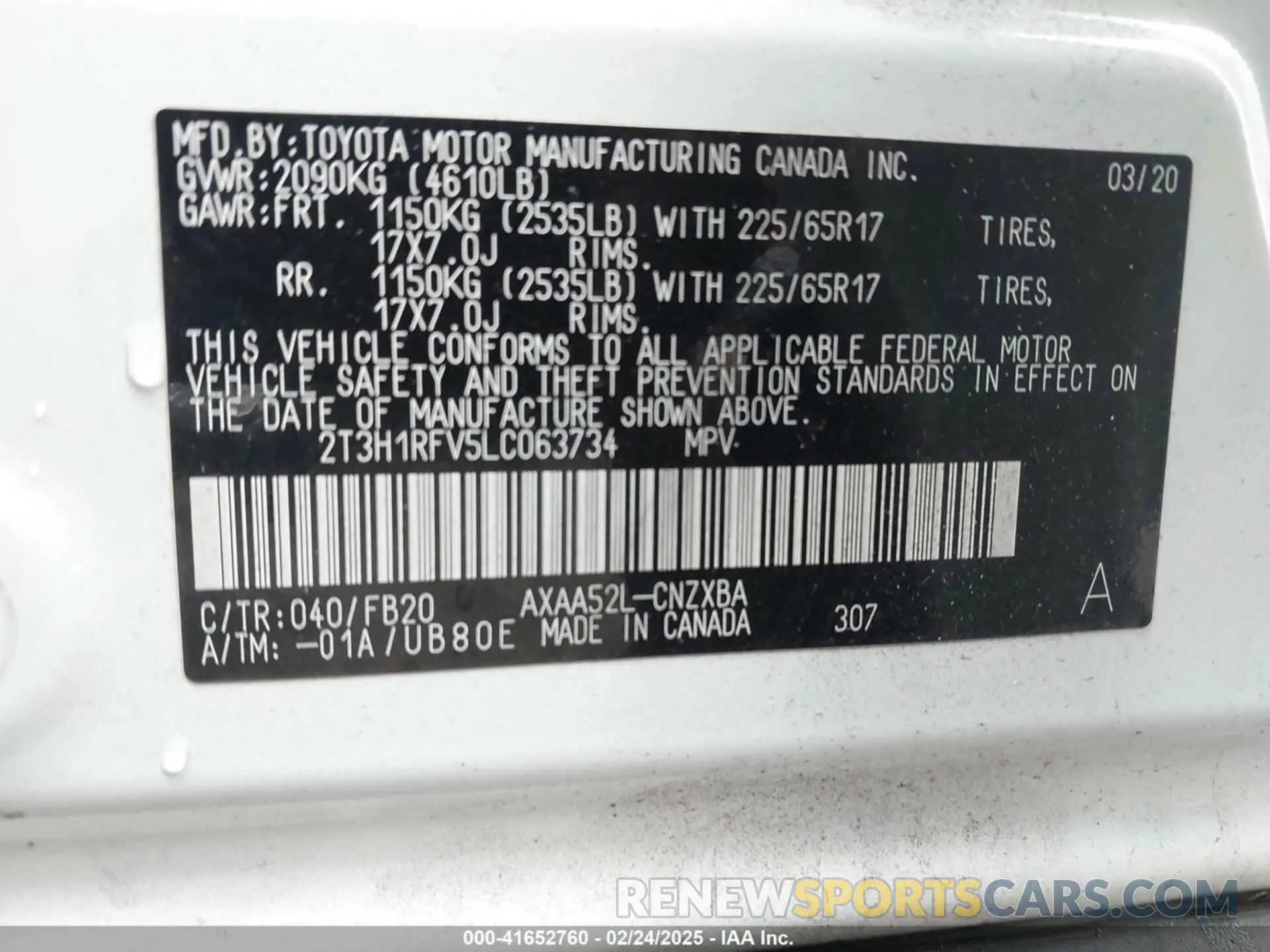 9 Photograph of a damaged car 2T3H1RFV5LC063734 TOYOTA RAV4 2020