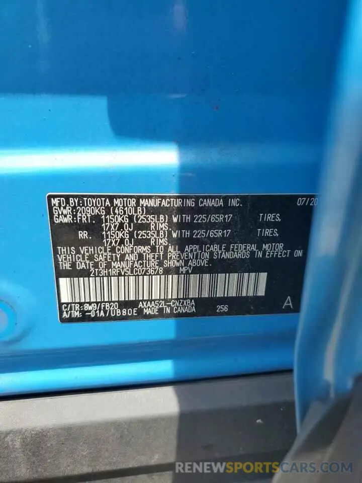 13 Photograph of a damaged car 2T3H1RFV5LC073678 TOYOTA RAV4 2020