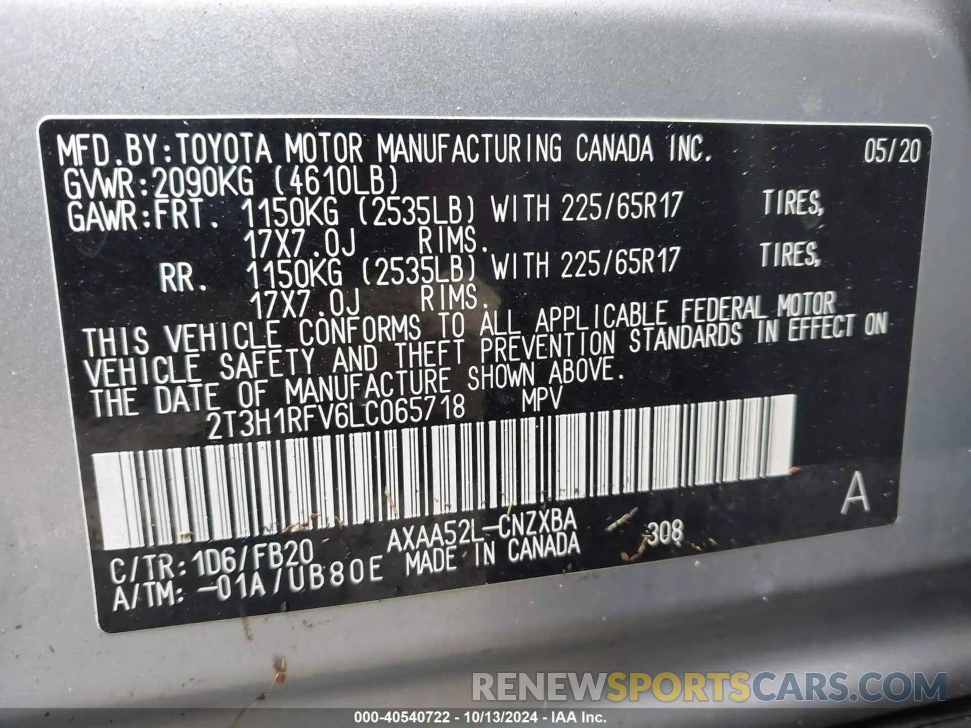 9 Photograph of a damaged car 2T3H1RFV6LC065718 TOYOTA RAV4 2020