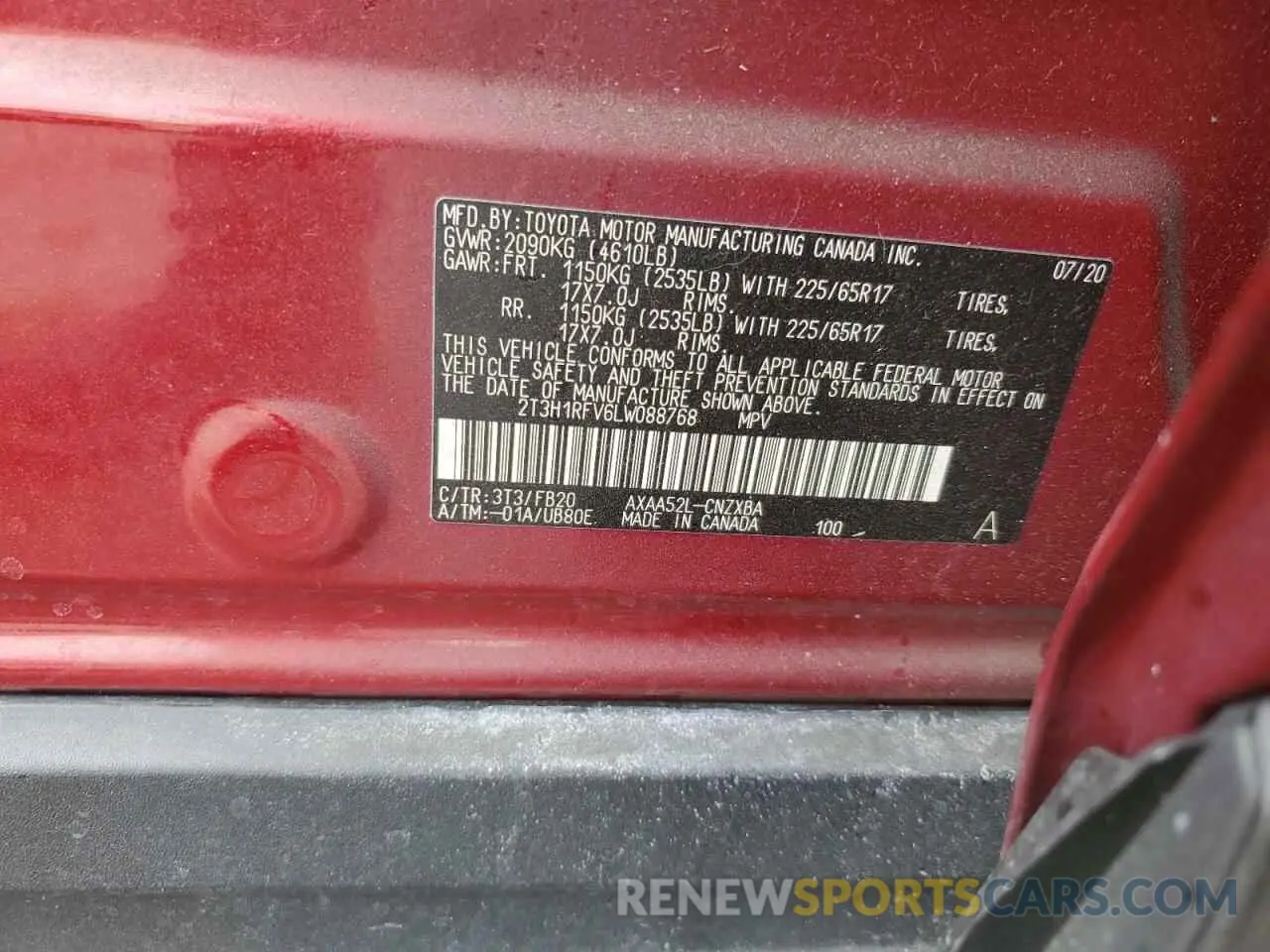 12 Photograph of a damaged car 2T3H1RFV6LW088768 TOYOTA RAV4 2020