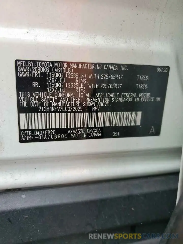 13 Photograph of a damaged car 2T3H1RFV7LC072029 TOYOTA RAV4 2020