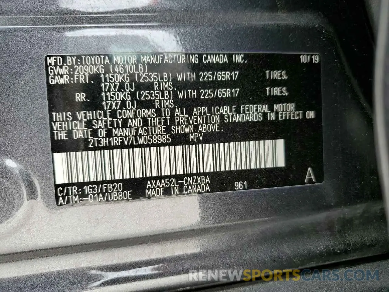 13 Photograph of a damaged car 2T3H1RFV7LW058985 TOYOTA RAV4 2020