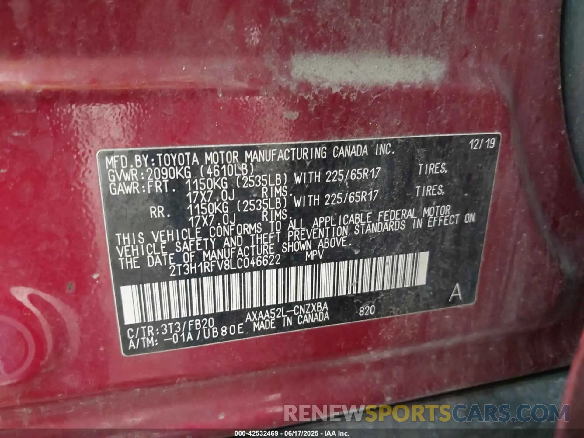 9 Photograph of a damaged car 2T3H1RFV8LC046622 TOYOTA RAV4 2020
