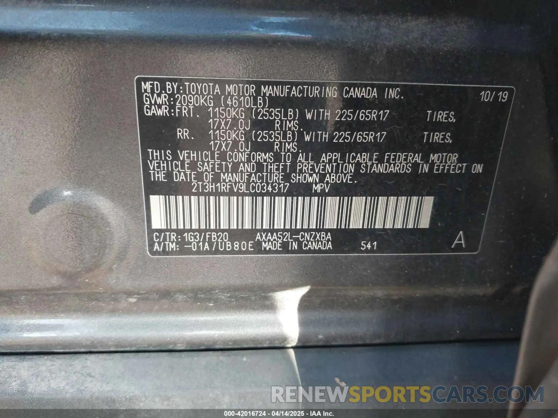 9 Photograph of a damaged car 2T3H1RFV9LC034317 TOYOTA RAV4 2020