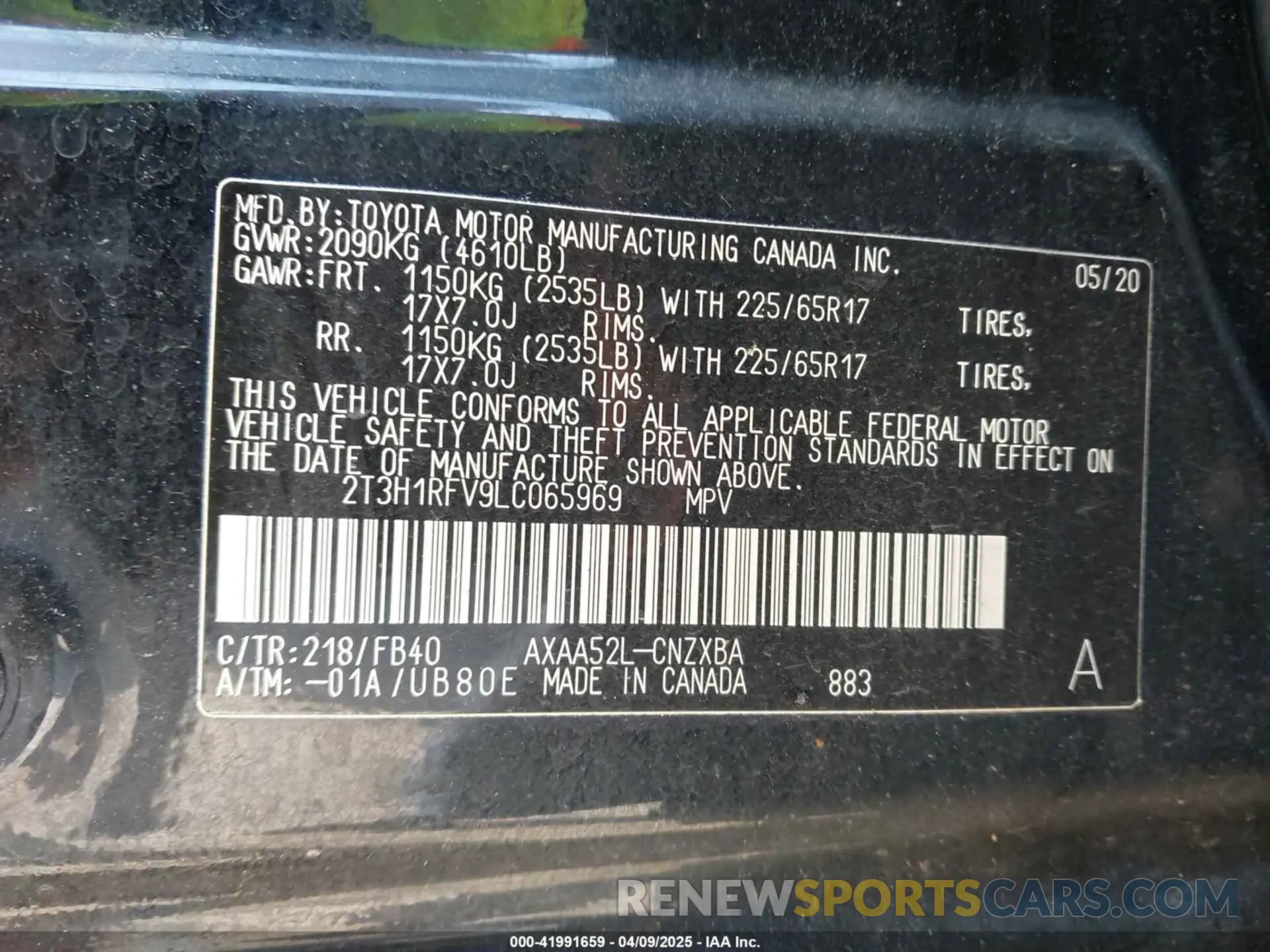9 Photograph of a damaged car 2T3H1RFV9LC065969 TOYOTA RAV4 2020