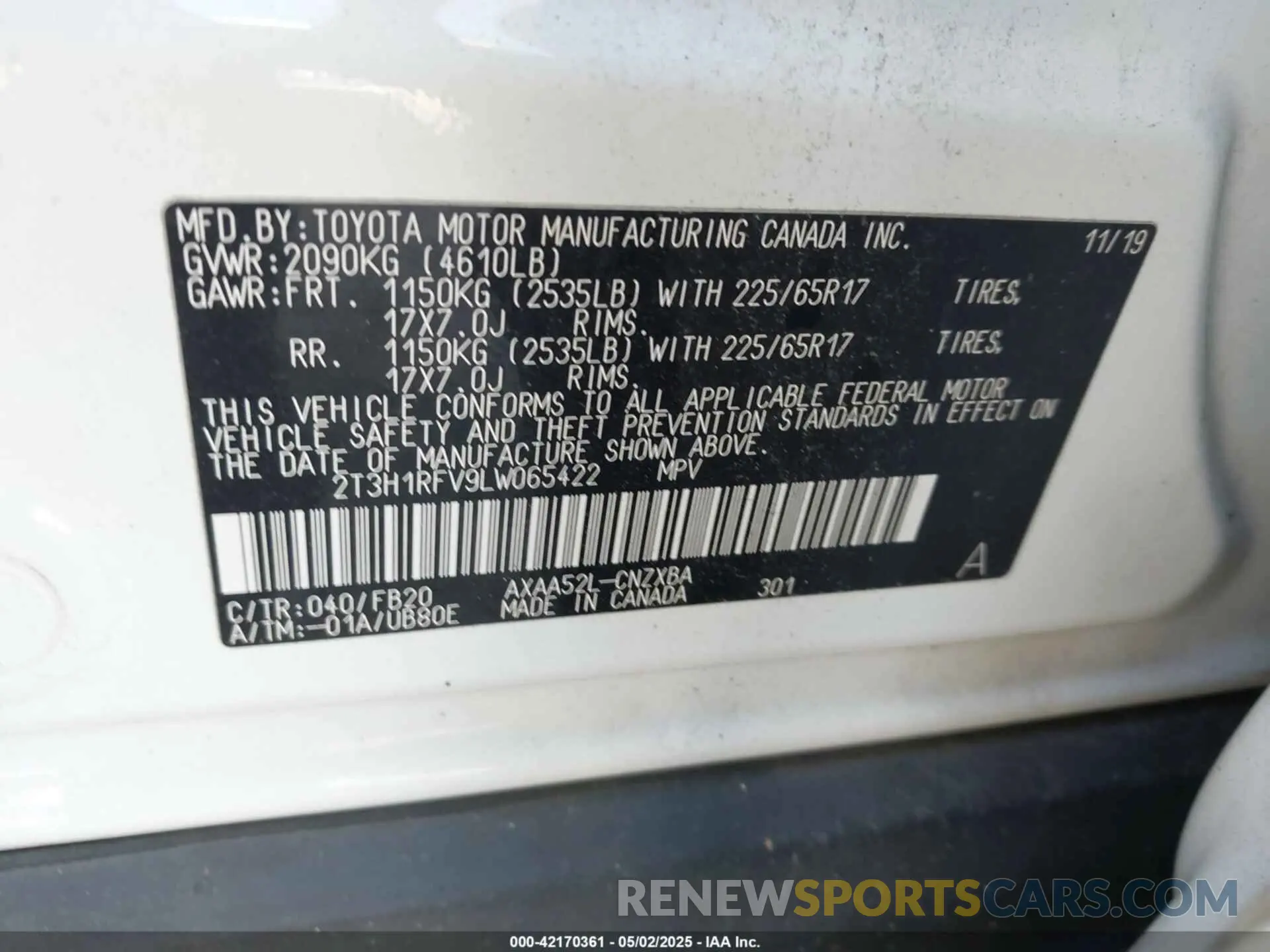 9 Photograph of a damaged car 2T3H1RFV9LW065422 TOYOTA RAV4 2020