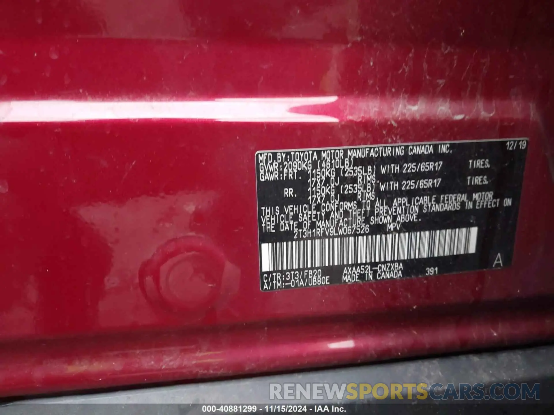 9 Photograph of a damaged car 2T3H1RFV9LW067526 TOYOTA RAV4 2020
