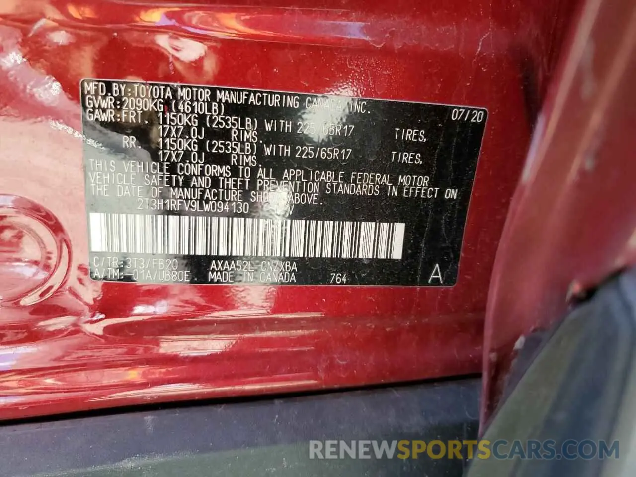 15 Photograph of a damaged car 2T3H1RFV9LW094130 TOYOTA RAV4 2020