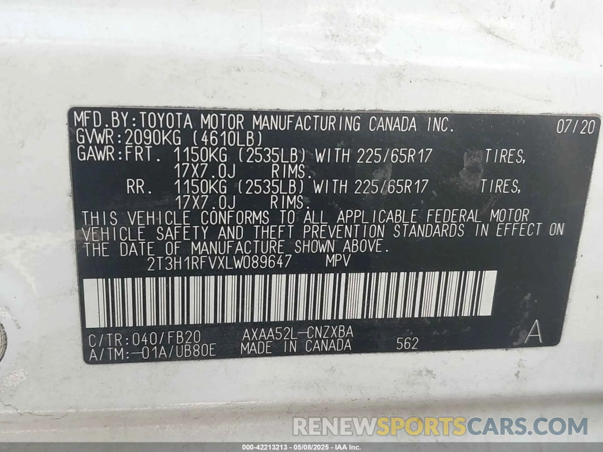 9 Photograph of a damaged car 2T3H1RFVXLW089647 TOYOTA RAV4 2020
