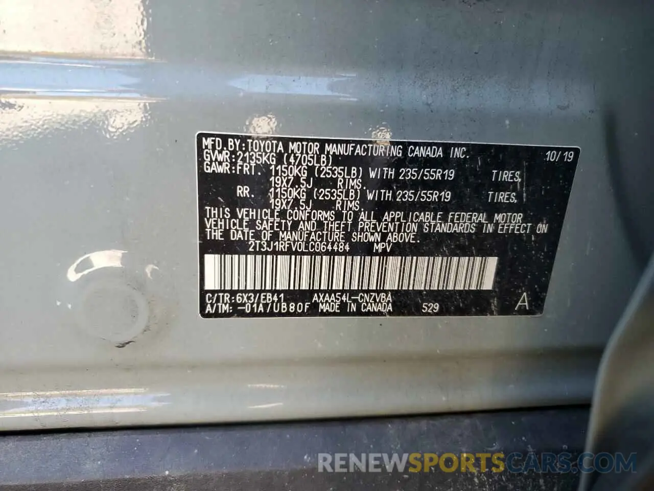 13 Photograph of a damaged car 2T3J1RFV0LC064484 TOYOTA RAV4 2020