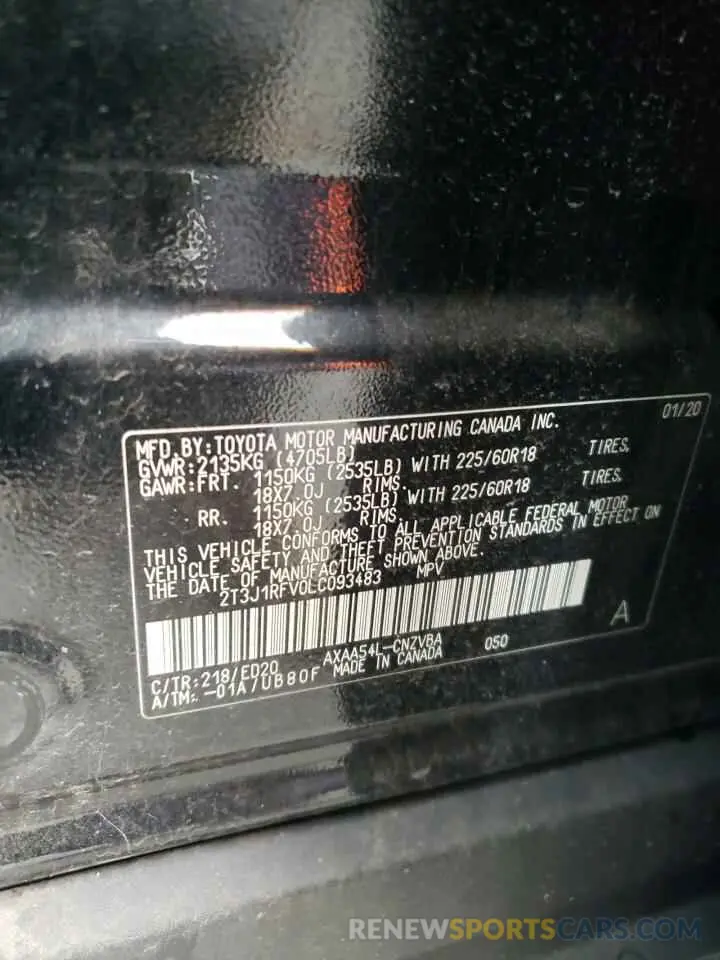 15 Photograph of a damaged car 2T3J1RFV0LC093483 TOYOTA RAV4 2020