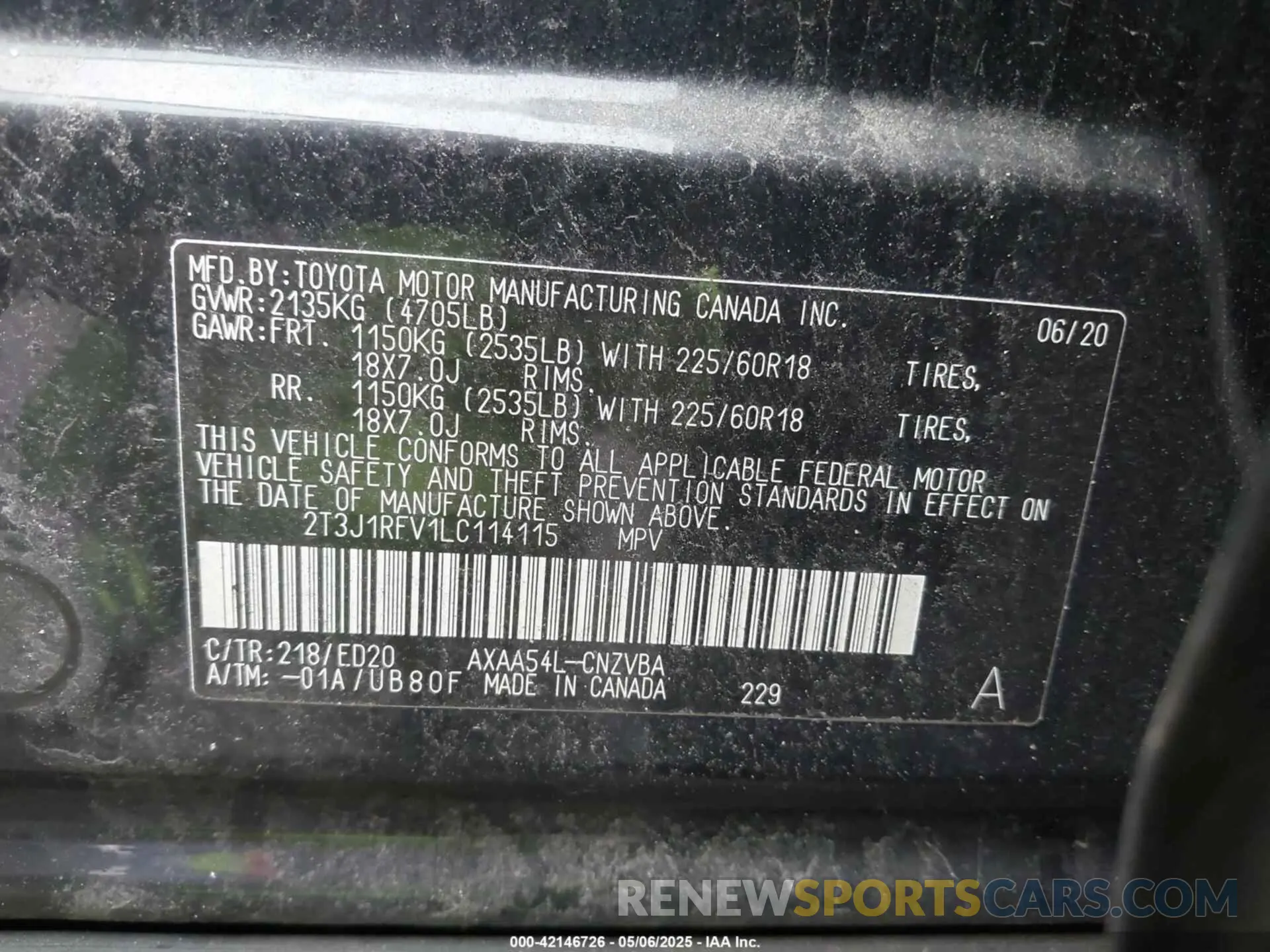 9 Photograph of a damaged car 2T3J1RFV1LC114115 TOYOTA RAV4 2020