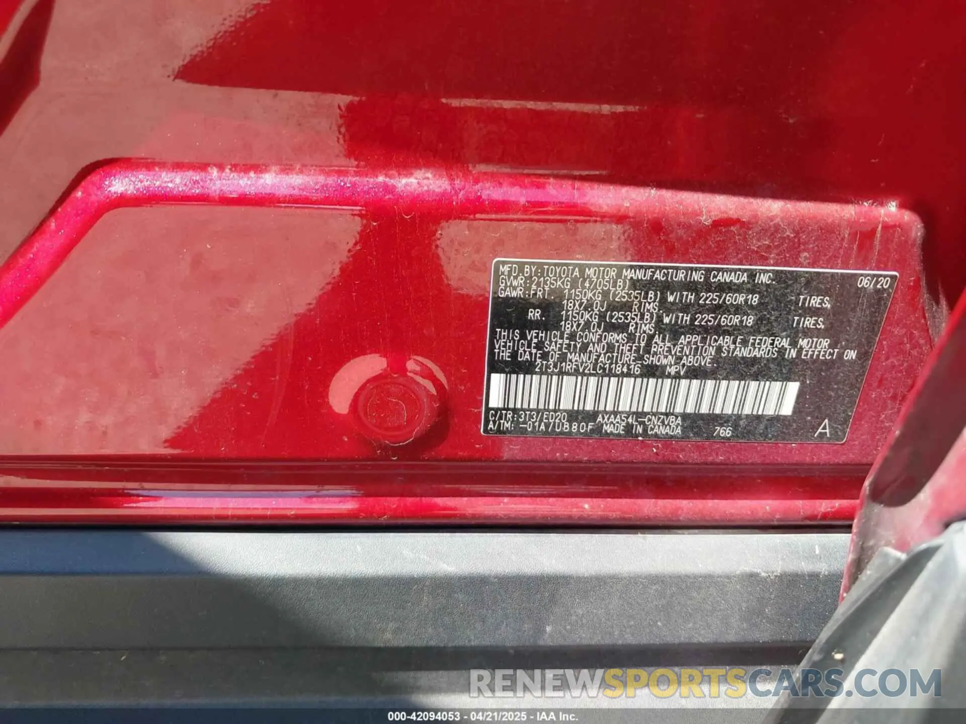 9 Photograph of a damaged car 2T3J1RFV2LC118416 TOYOTA RAV4 2020