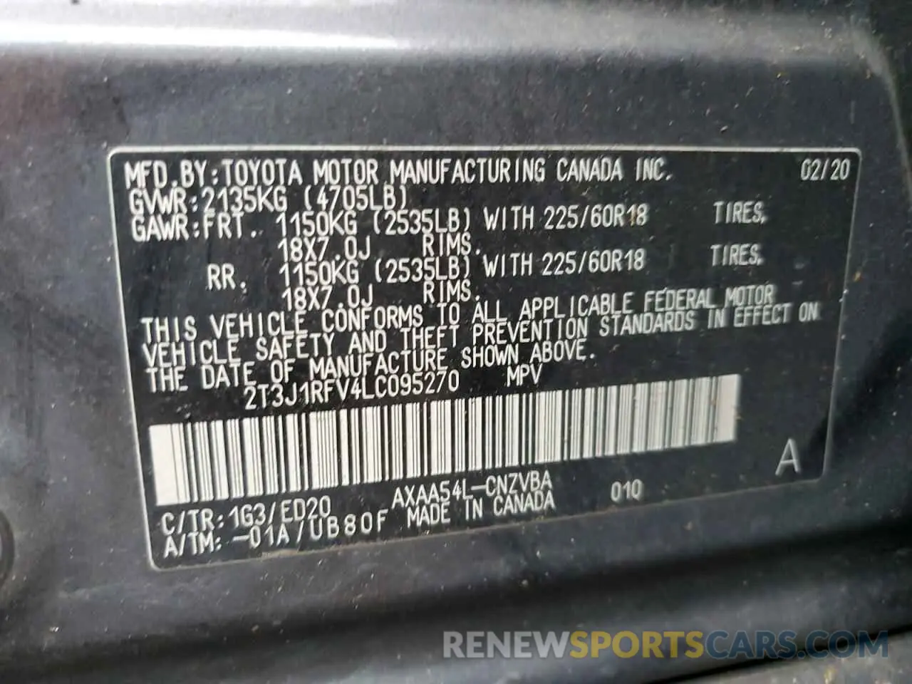 15 Photograph of a damaged car 2T3J1RFV4LC095270 TOYOTA RAV4 2020