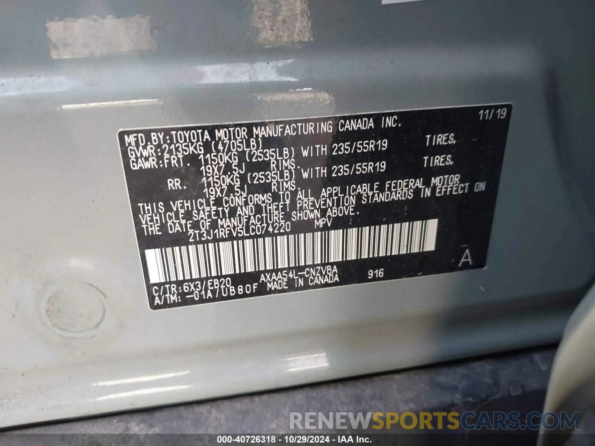 9 Photograph of a damaged car 2T3J1RFV5LC074220 TOYOTA RAV4 2020