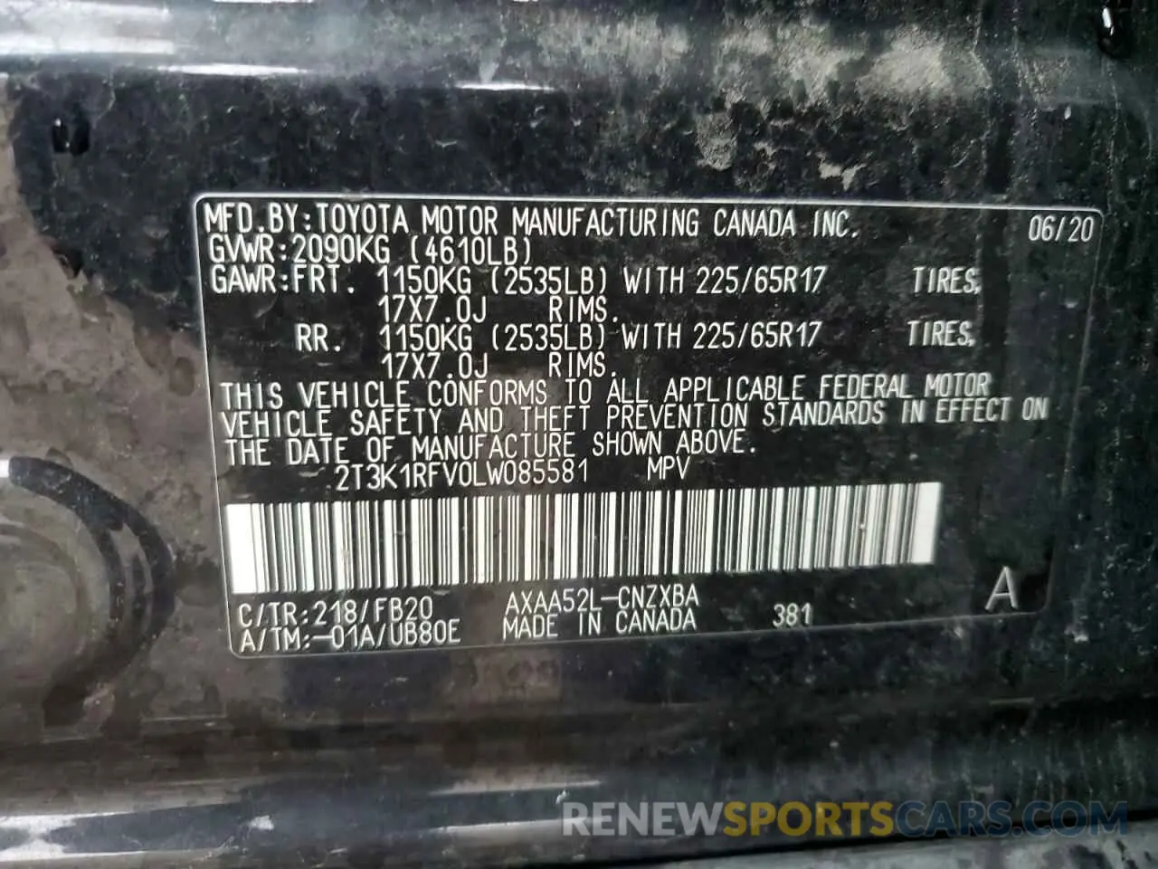 15 Photograph of a damaged car 2T3K1RFV0LW085581 TOYOTA RAV4 2020