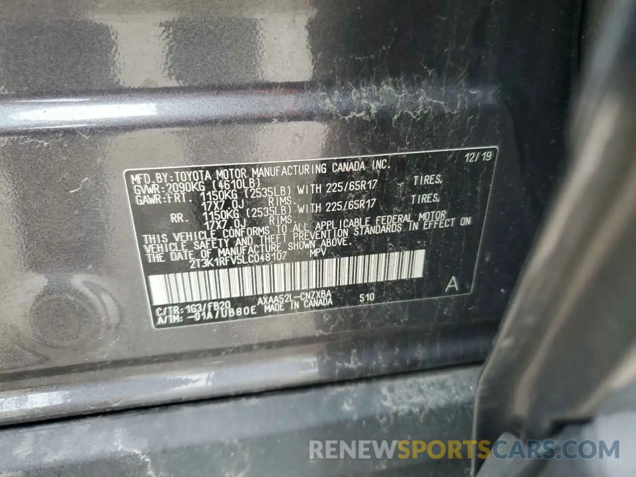 14 Photograph of a damaged car 2T3K1RFV5LC048107 TOYOTA RAV4 2020