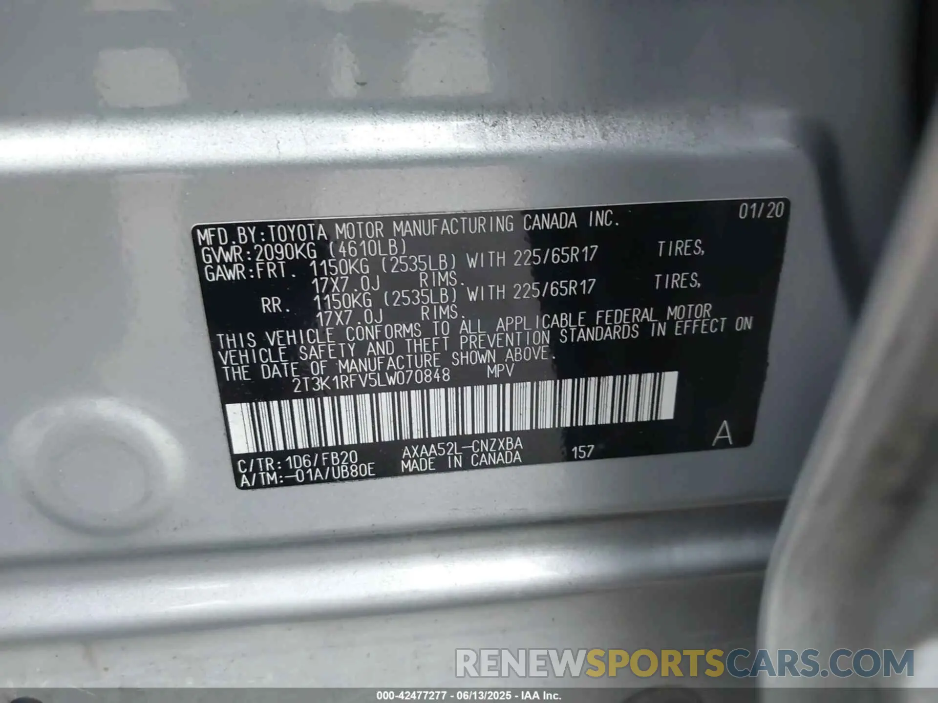 9 Photograph of a damaged car 2T3K1RFV5LW070848 TOYOTA RAV4 2020