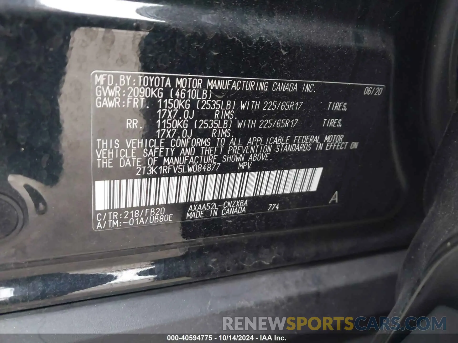 9 Photograph of a damaged car 2T3K1RFV5LW084877 TOYOTA RAV4 2020