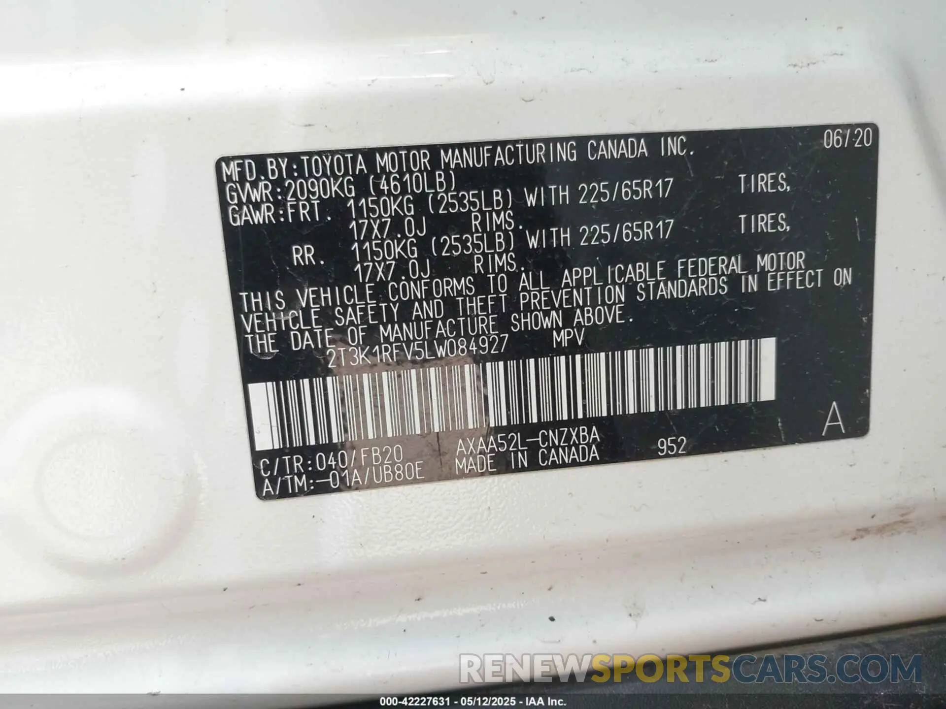 9 Photograph of a damaged car 2T3K1RFV5LW084927 TOYOTA RAV4 2020