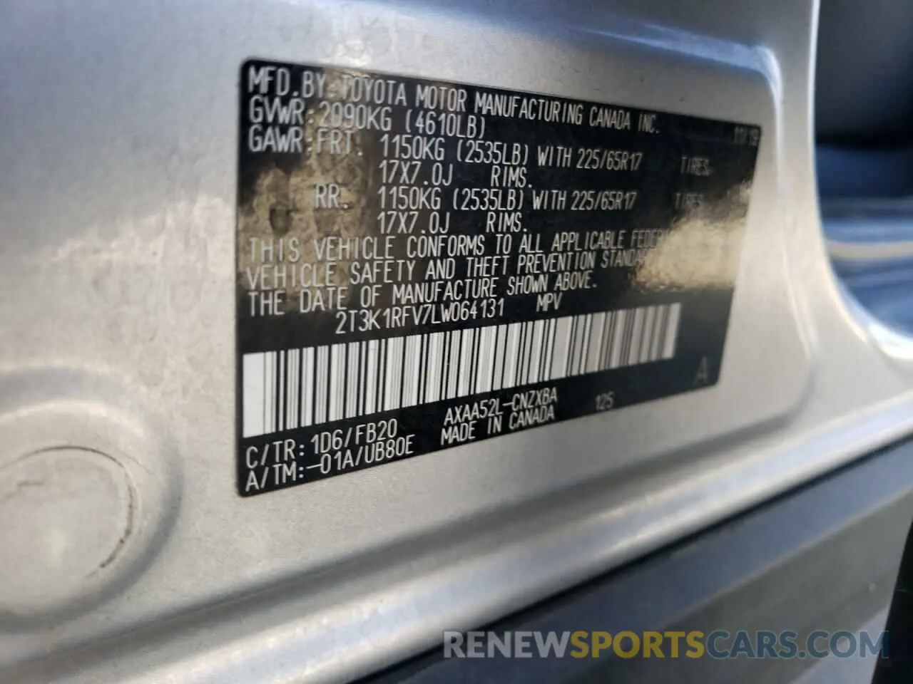 13 Photograph of a damaged car 2T3K1RFV7LW064131 TOYOTA RAV4 2020