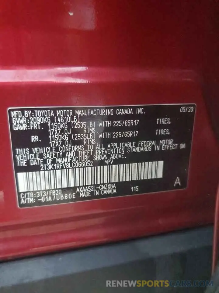 14 Photograph of a damaged car 2T3K1RFV8LC066052 TOYOTA RAV4 2020