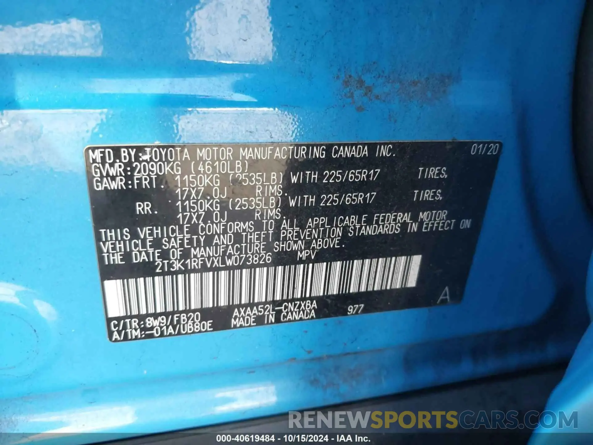 9 Photograph of a damaged car 2T3K1RFVXLW073826 TOYOTA RAV4 2020