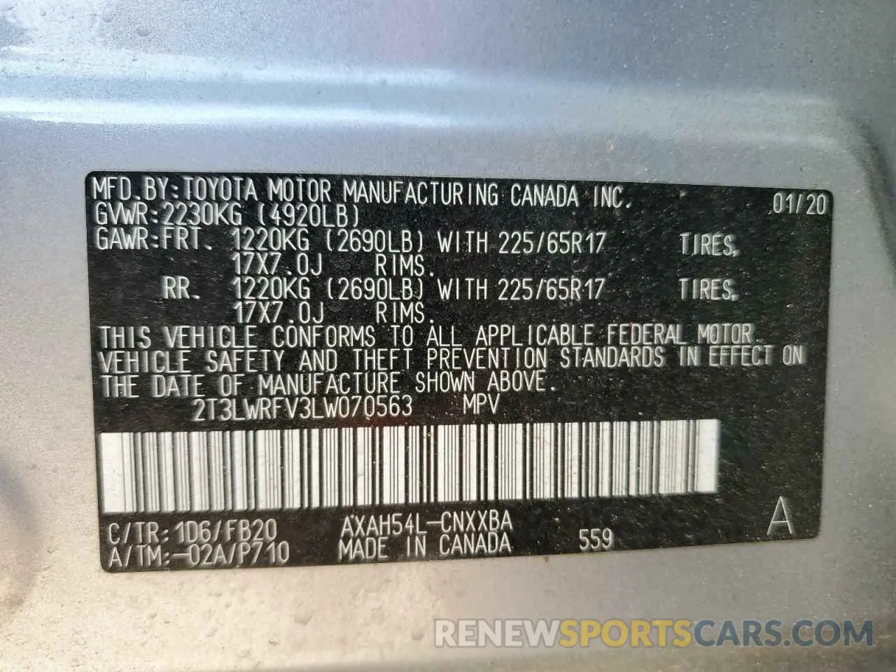 13 Photograph of a damaged car 2T3LWRFV3LW070563 TOYOTA RAV4 2020