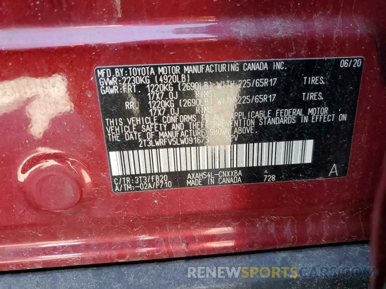 16 Photograph of a damaged car 2T3LWRFV5LW091673 TOYOTA RAV4 2020