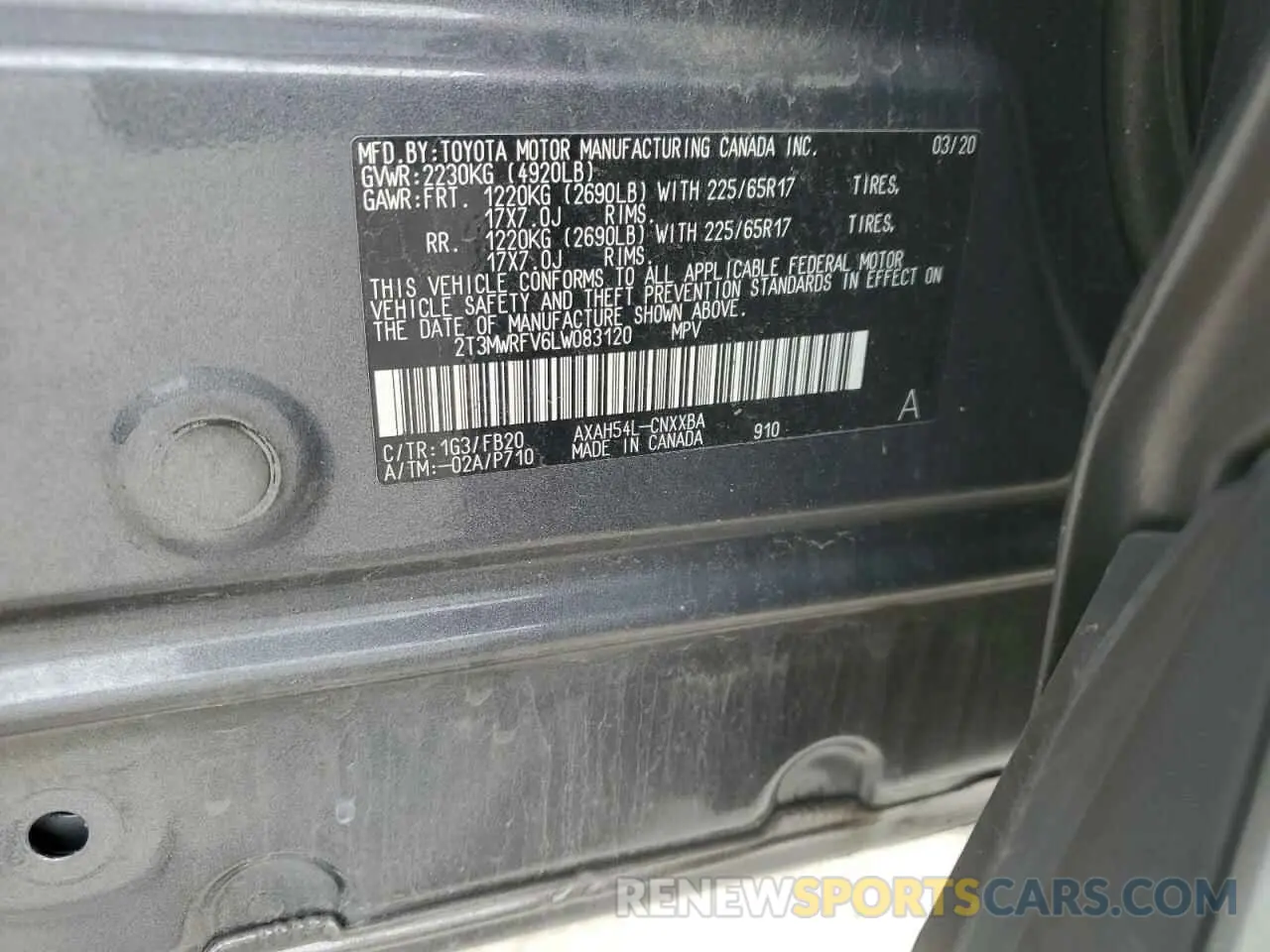 14 Photograph of a damaged car 2T3MWRFV6LW083120 TOYOTA RAV4 2020