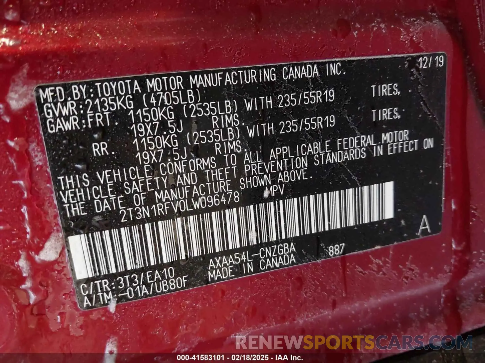 9 Photograph of a damaged car 2T3N1RFV0LW096478 TOYOTA RAV4 2020