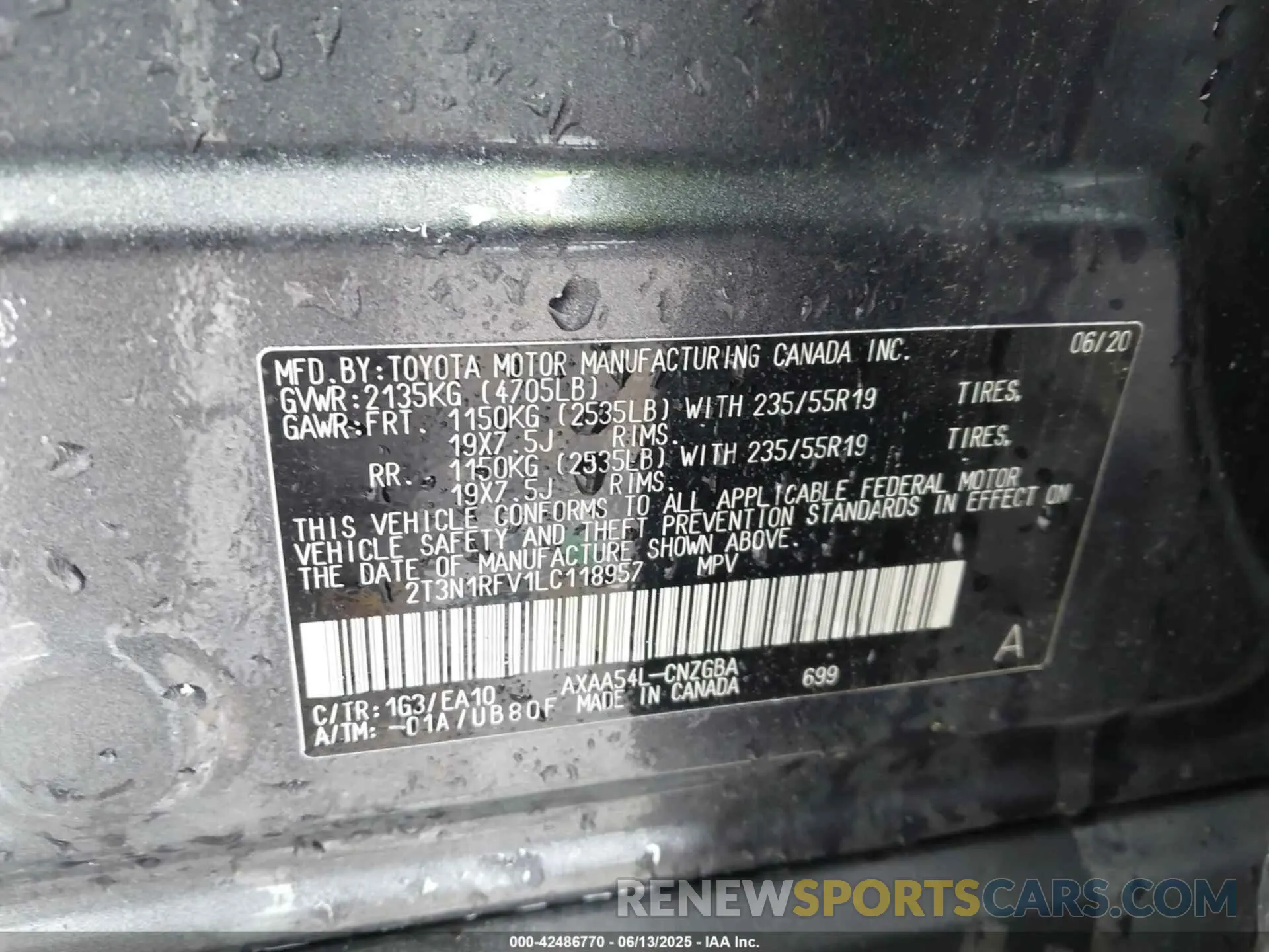 9 Photograph of a damaged car 2T3N1RFV1LC118957 TOYOTA RAV4 2020