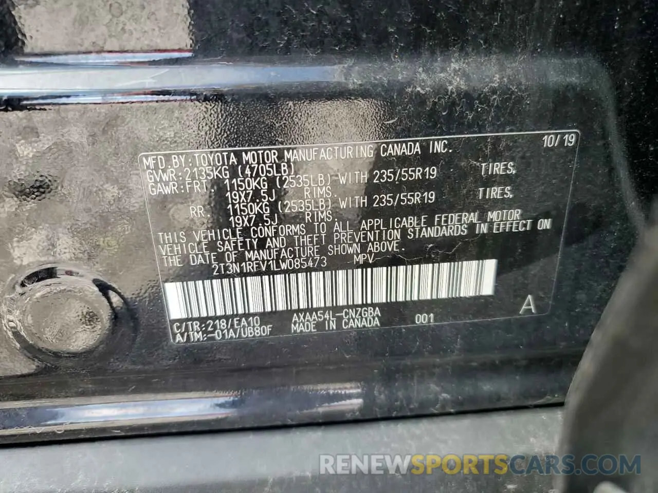 13 Photograph of a damaged car 2T3N1RFV1LW085473 TOYOTA RAV4 2020