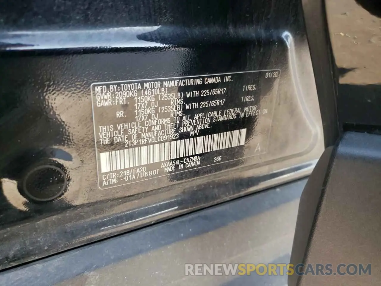 13 Photograph of a damaged car 2T3P1RFV0LC091923 TOYOTA RAV4 2020
