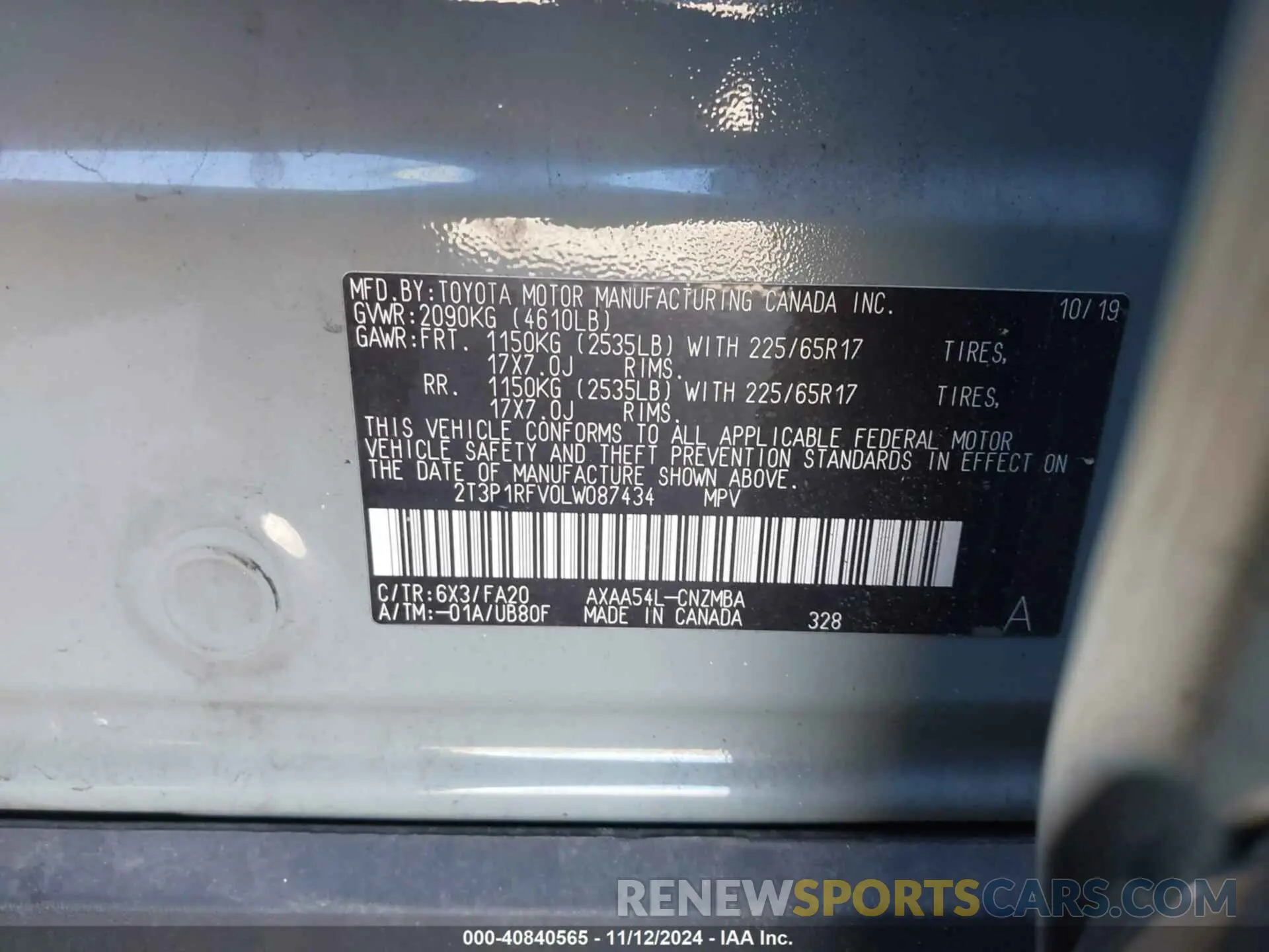 9 Photograph of a damaged car 2T3P1RFV0LW087434 TOYOTA RAV4 2020